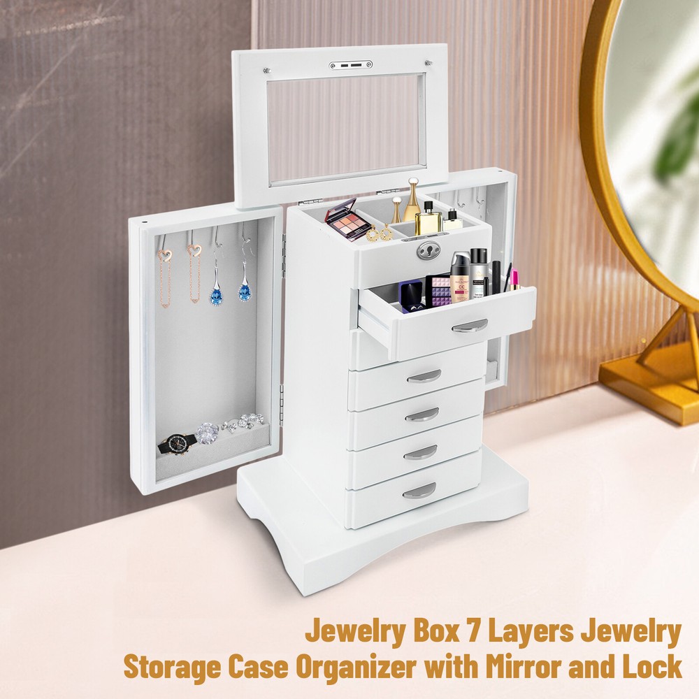Jewelry Box Jewelry Armoire Cabinet Large Box Jewelry Box Organizer Key Lock Set