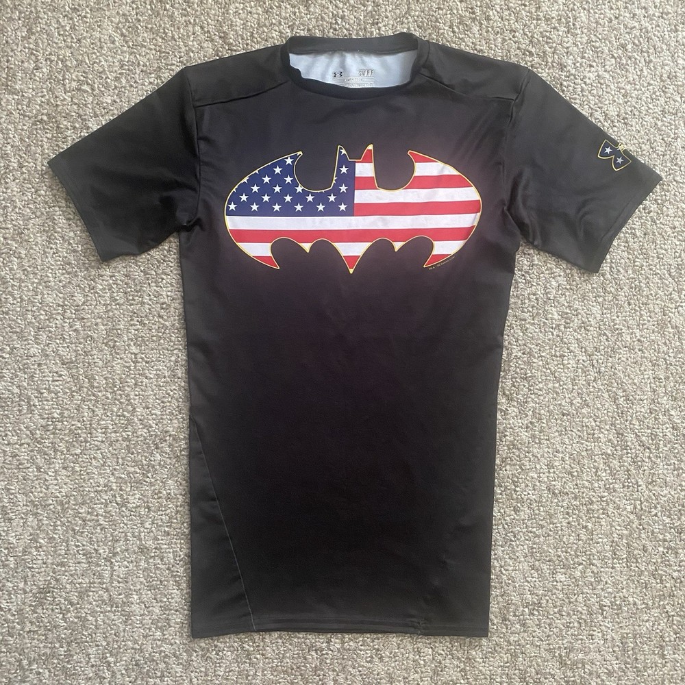 Under Armour Batman Compression Shirt Mens Small Black Flag Stretch DC Comics