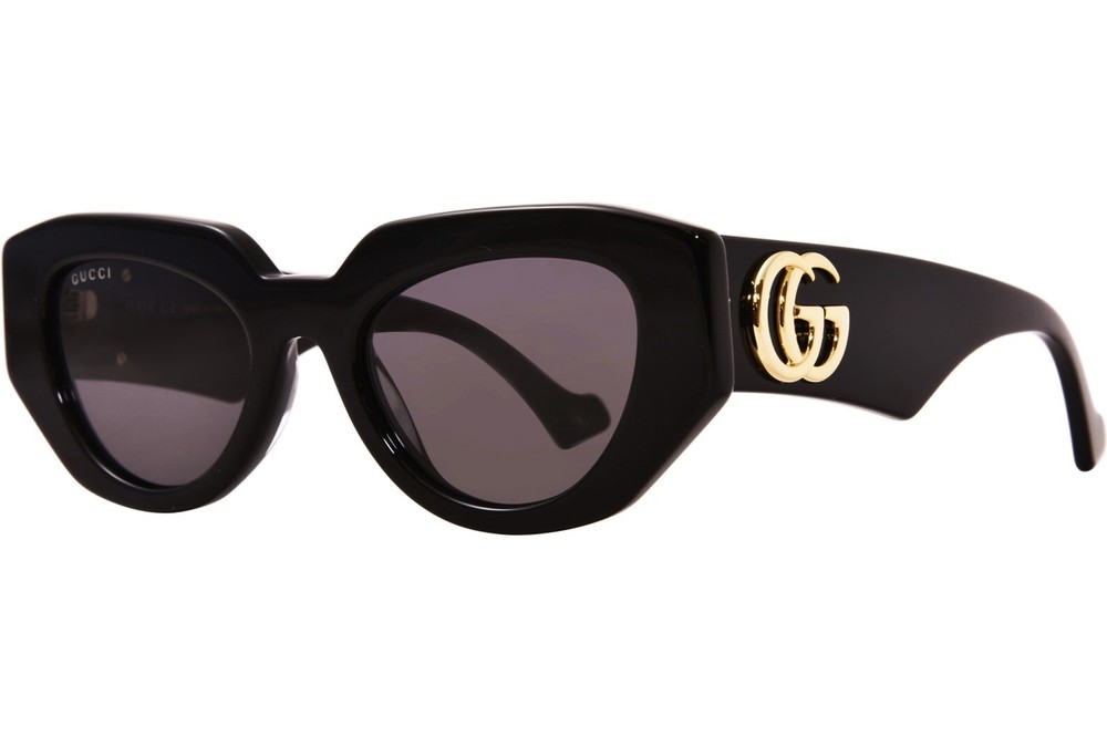 Gucci GG1421S 001 Black Gold Grey Cat Eye Sunglasses for Women 51mm