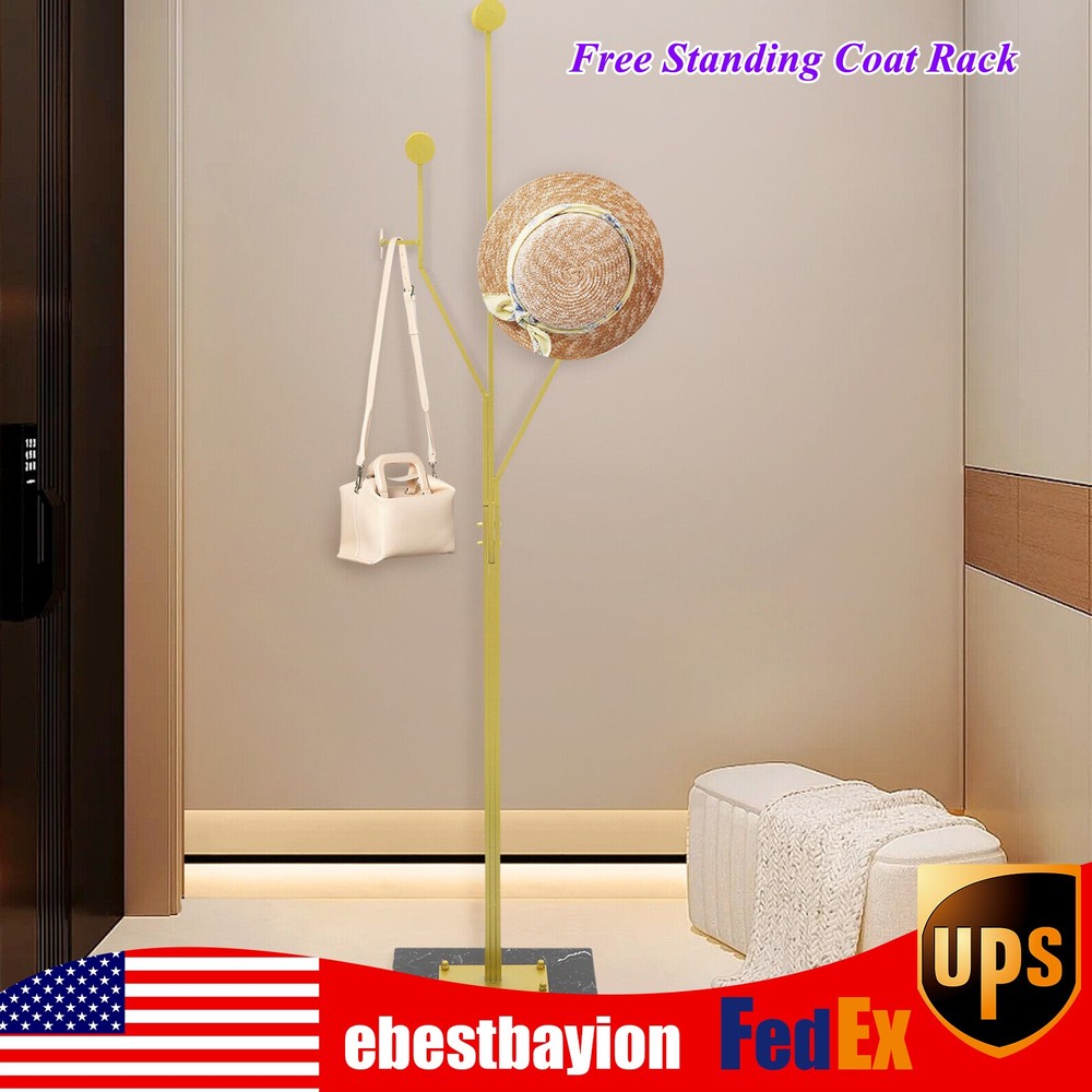 Iron Free Standing Coat Rack with Hooks for Hats Bags Clothes Organizer