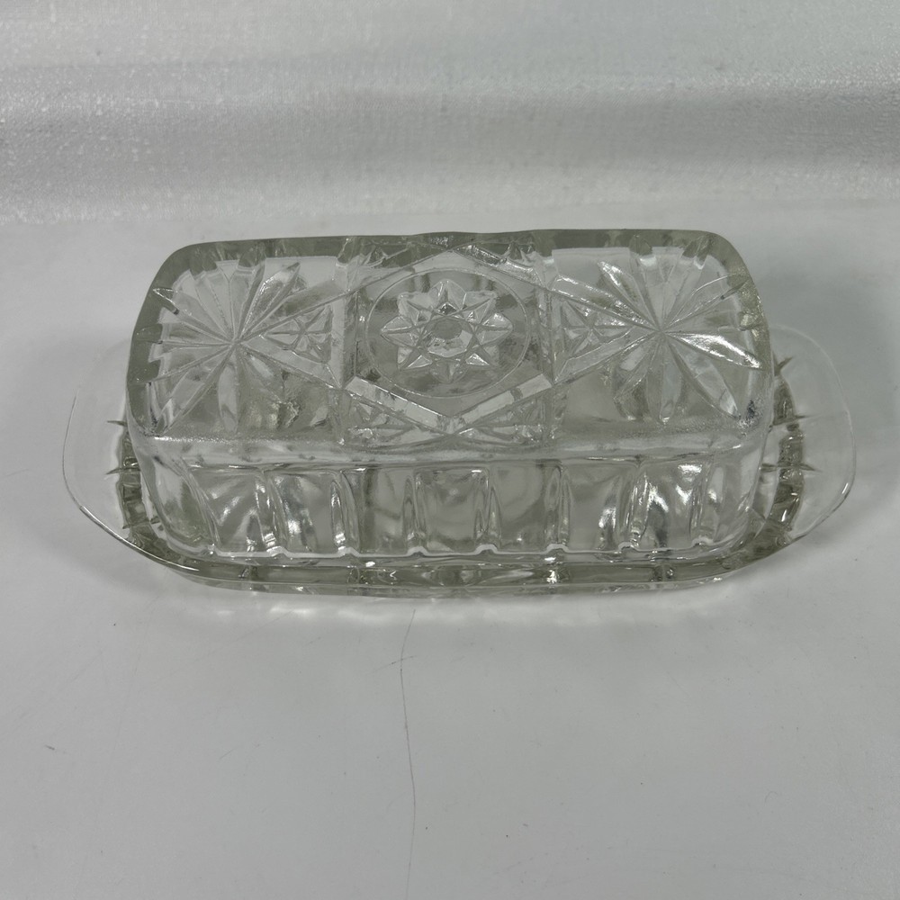 Vintage Anchor Hocking Star  Covered Butter Dish EAPG Prescut 2-PC