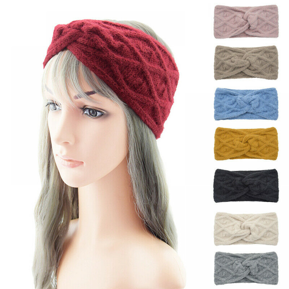 Winter Wool Knit Headband for Women - Stylish Solid Crochet Hairband