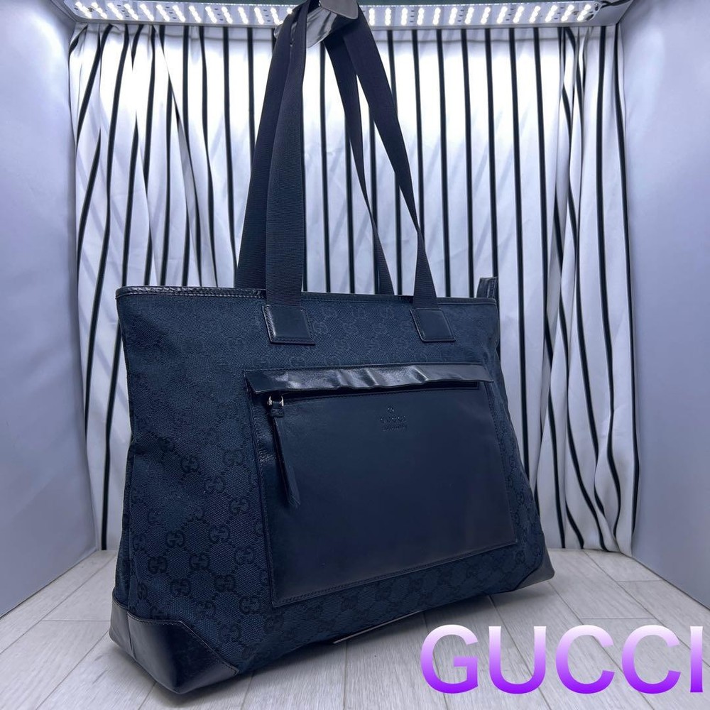 GUCCI GG Canvas Tote Bag in Black Authentic G07142076