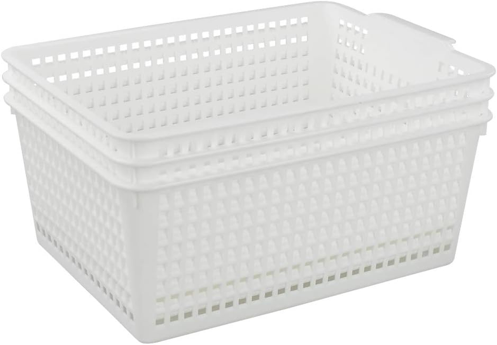 3-Pack Plastic Organizer Bins, Large Storage Basket Bins