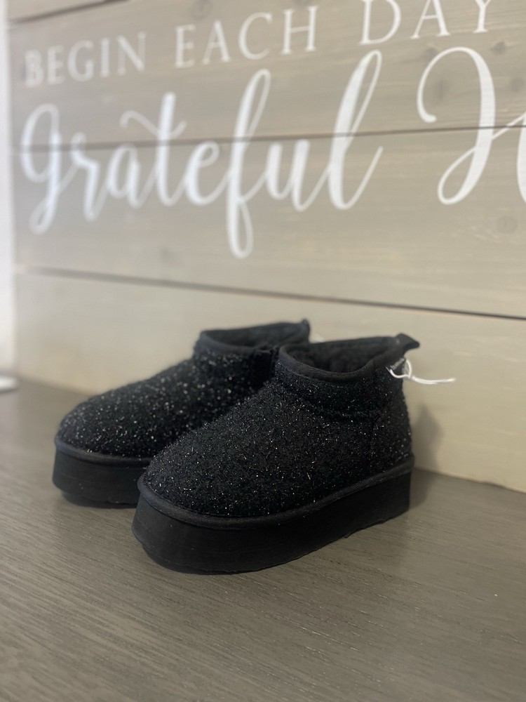 BearPaw Shalini Girls Size 13 Black Sparkle Winter Boots Wool Blend