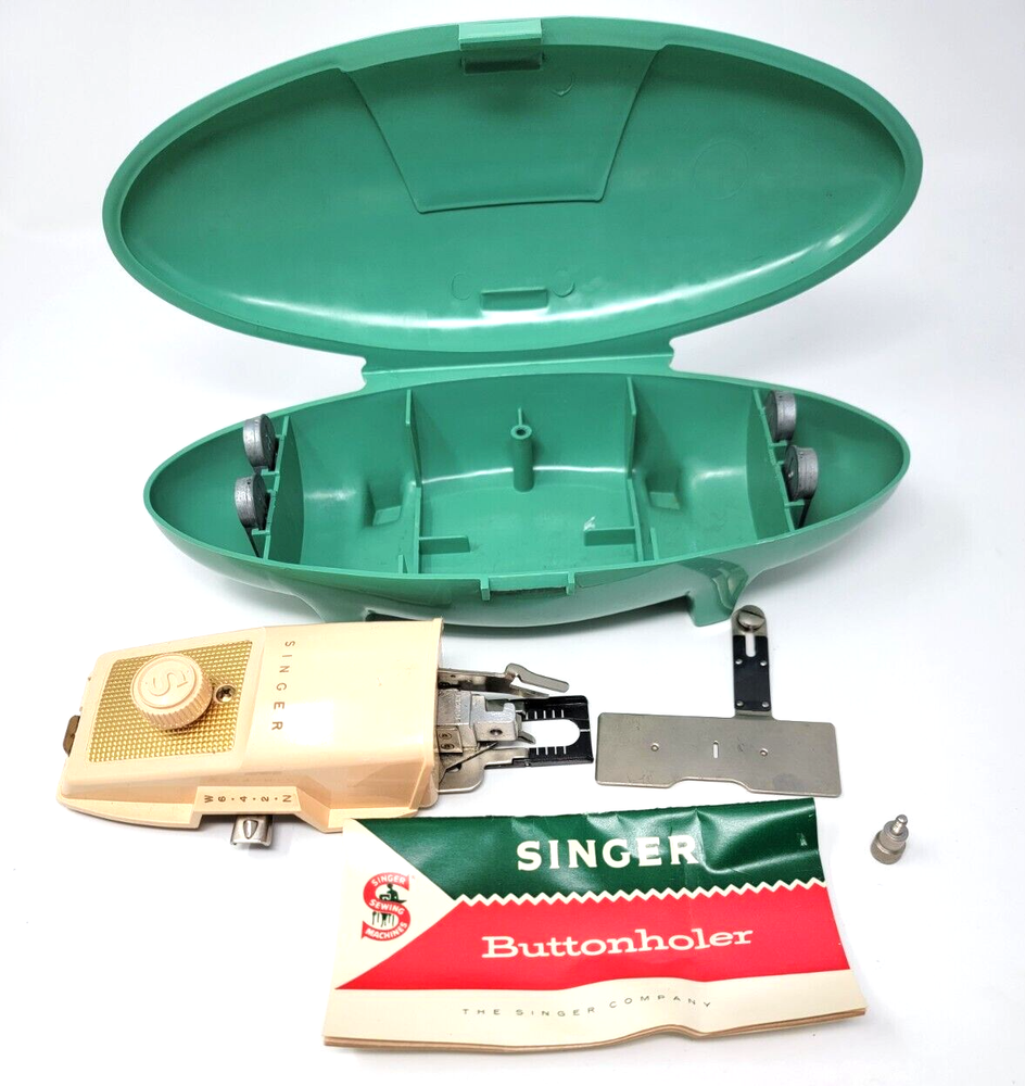 Vintage SINGER Buttonholer 2482607 Sewing Machine Attachment 4 Templates & Case