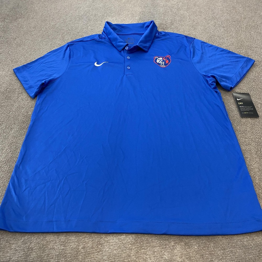 Nike Dri-FIT Polo Shirt Mens XL Blue Bear Logo Football Performance Top Swoosh
