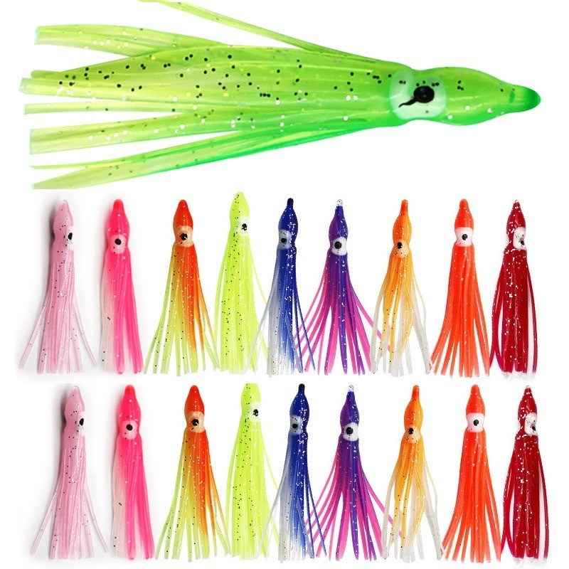 50PCS Luminous Octopus Squid Skirt Glow Soft Lure Hoochies Bait Fishing Lure