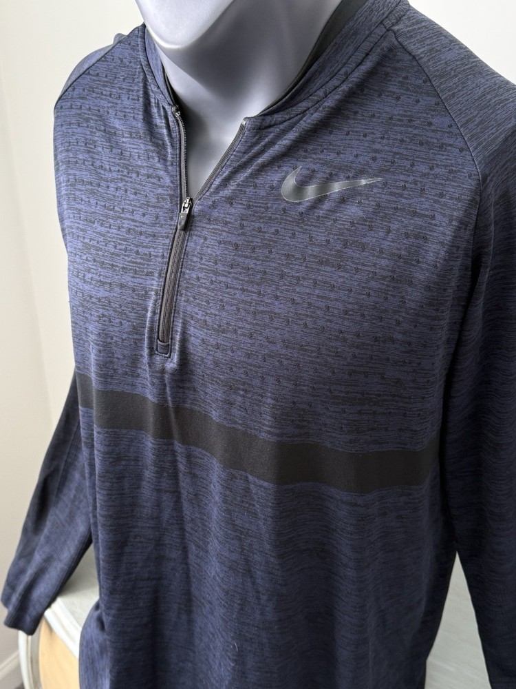 Nike Golf Pullover Navy Blue L Dri-Fit  1/2 1/4 Zip Long Sleeve Vented
