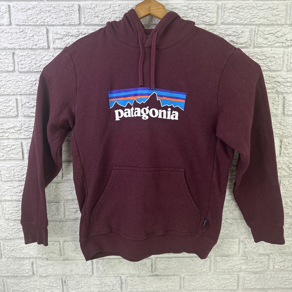 Patagonia Burgundy Logo Spellout Uprisal Hoodie Size Medium