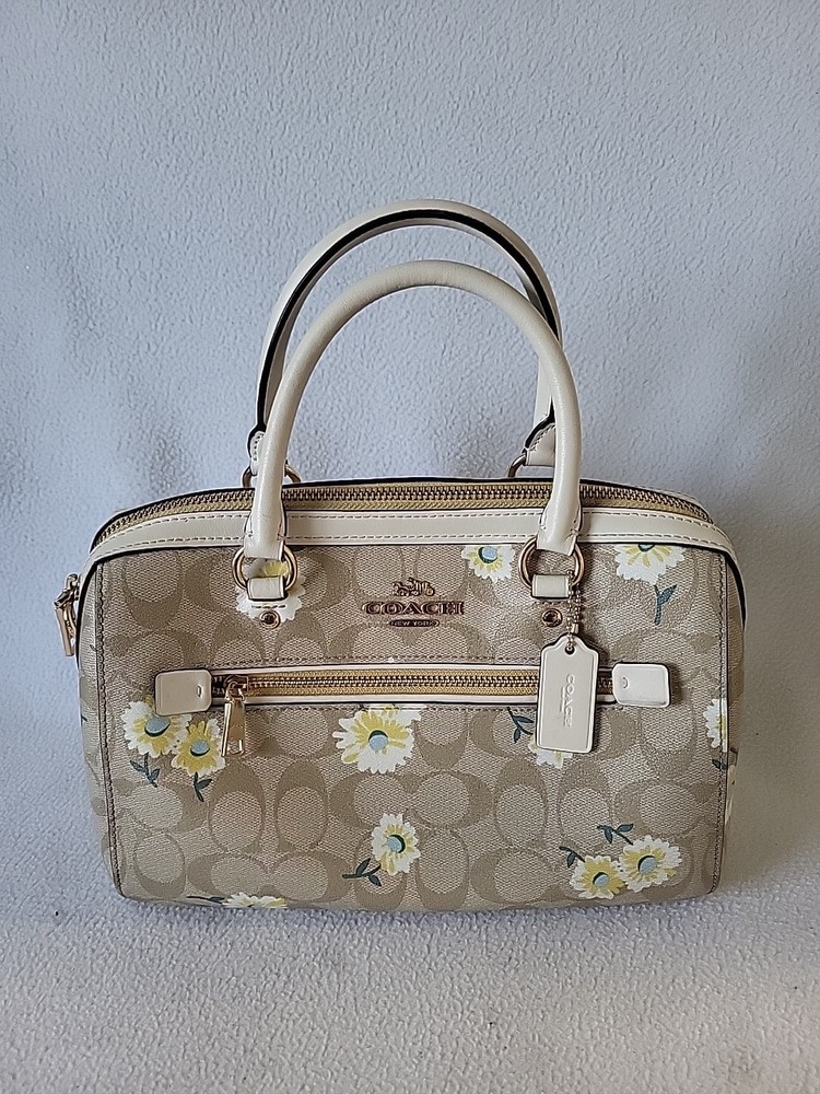 Coach Daisy/Signature Print ROWAN Satchel Hand Bag Purse