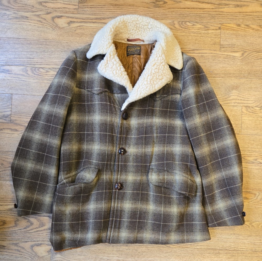 Vintage Pendleton 1940’s Western Wear Rare Plaid Wool Coat Jacket USA XL