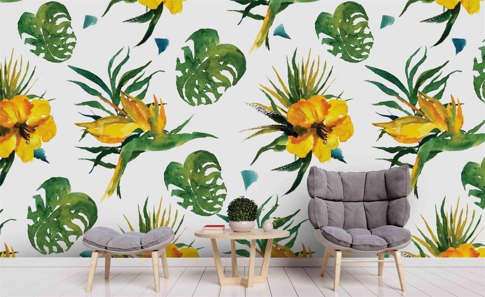 3D Flower Leaf Watercolor Pattern Wall Murals Wallpaper Murals Wall Sticker