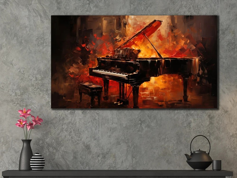 Vintage Piano Vibrant Abstract Paint Unframed Canvas Print Australian Wall Art