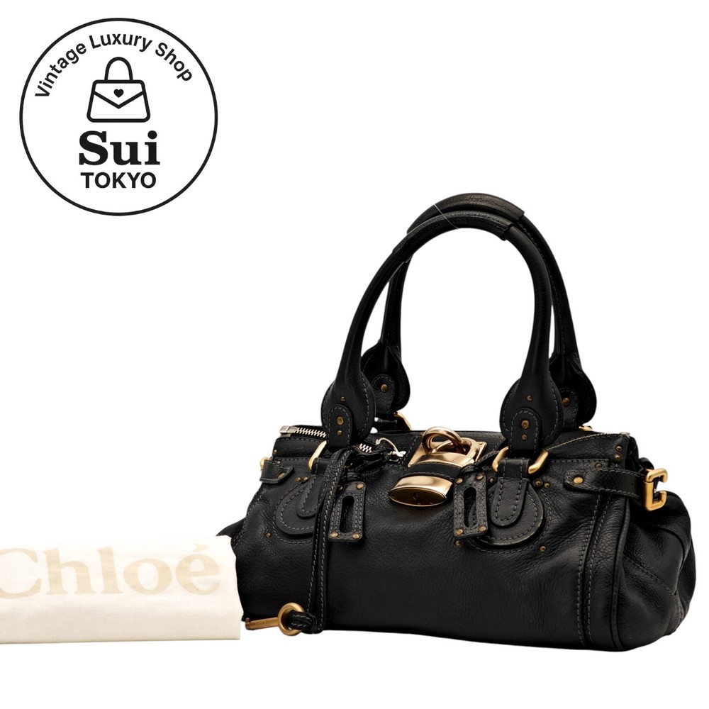 Chloe Paddington Black Shoulder Bag Handbag Leather Padlock Key Auth