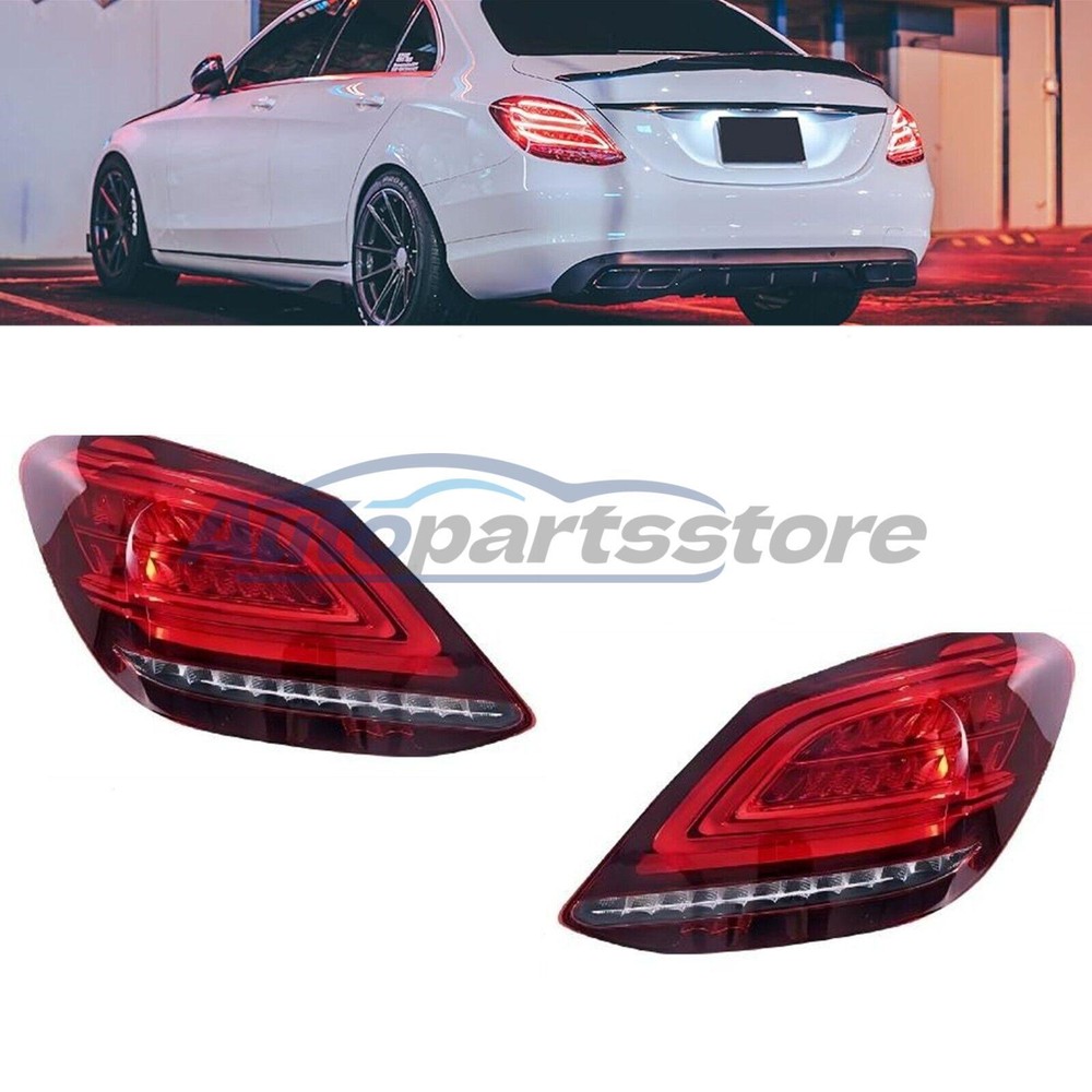 Pair For Mercedes Benz C Class W205 2015-2018 Red LED Taillight Assembly Upgrade