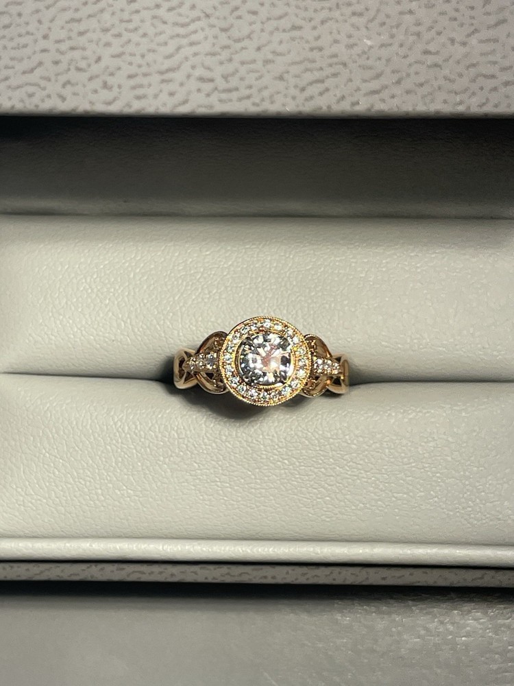 Simon G. 18k Rose Gold Diamond Halo Filigree Ring GIA Certified Size 6 0.67ctw