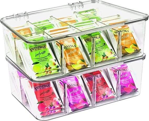 Stackable Tea Bag Organizer with Lid and 8 Compartments by Utopia Home