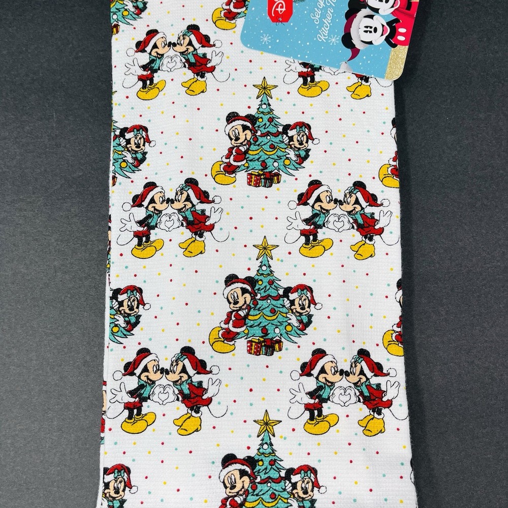 Disney Mickey and Minnie Mouse Christmas Tree Polka Dot Kitchen Towels 2-Pack