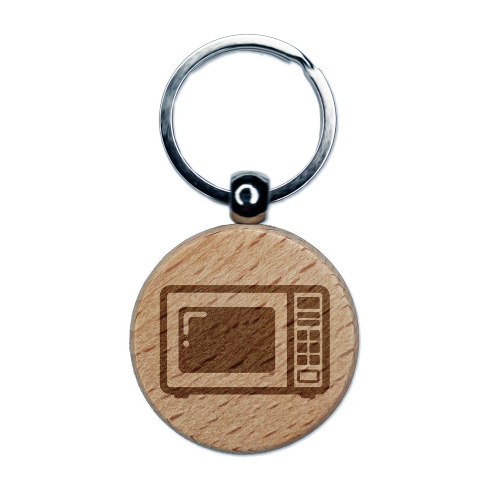 Microwave Kitchen Appliance Engraved Wood Round Keychain Tag Charm