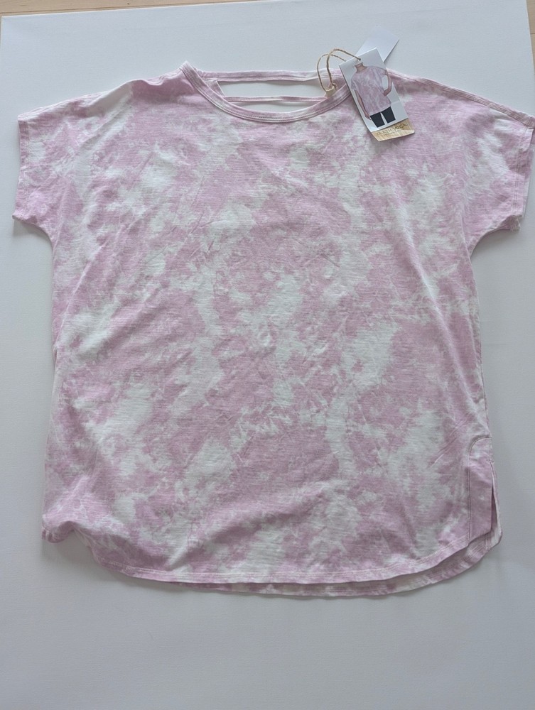 Earth Yoga Women's XL Athletic Top Pink Cloud Print Short Sleeve Cotton Poly NWT