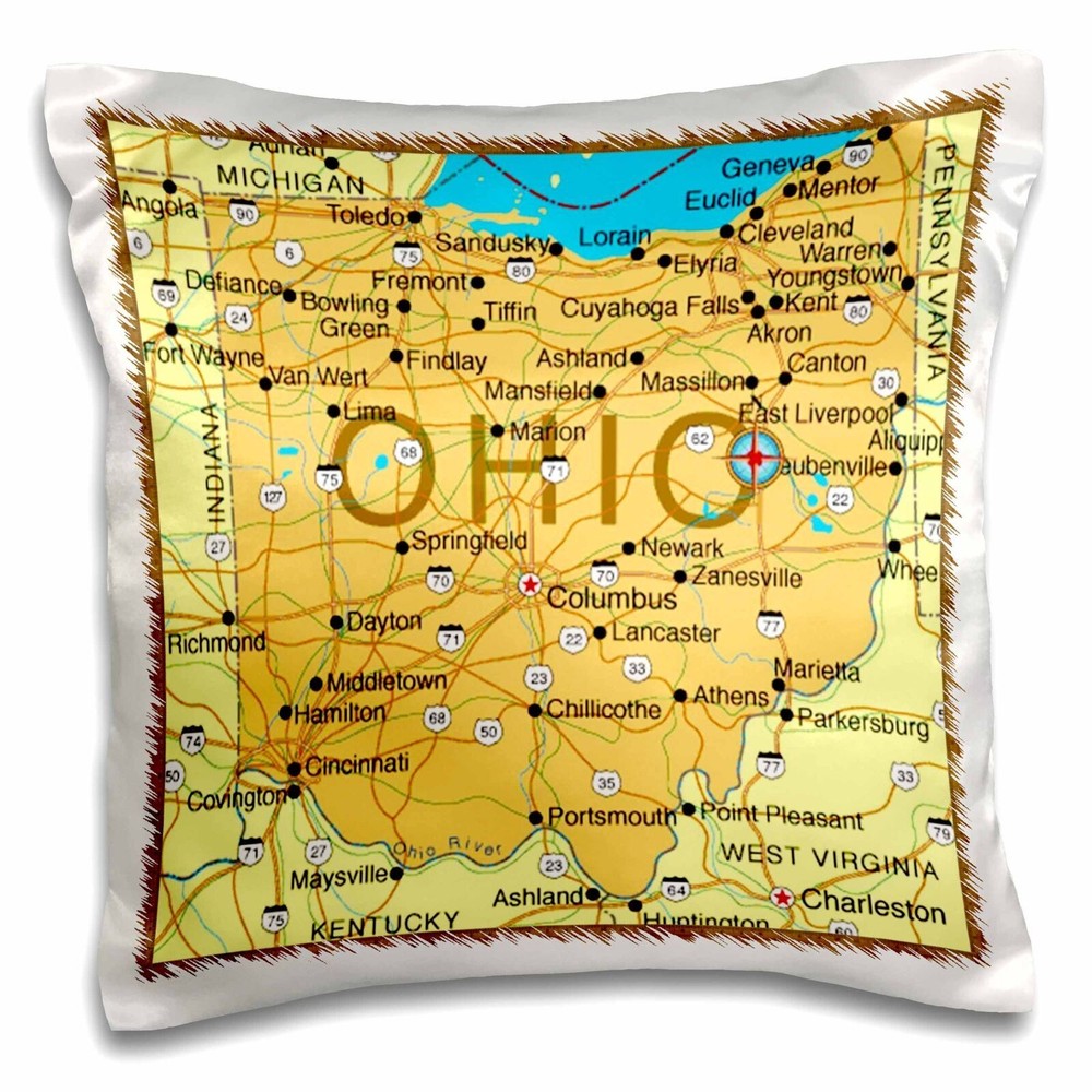 3dRose Framed Map Of Ohio 16x16 inch Pillow Case