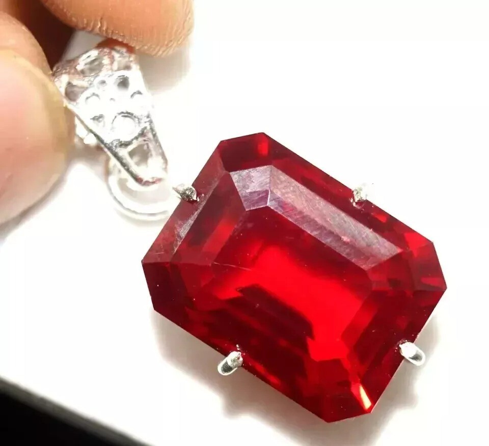 34.76 Ct Natural Red Ruby Loose Gemstone in 925 Solid Silver Pendant