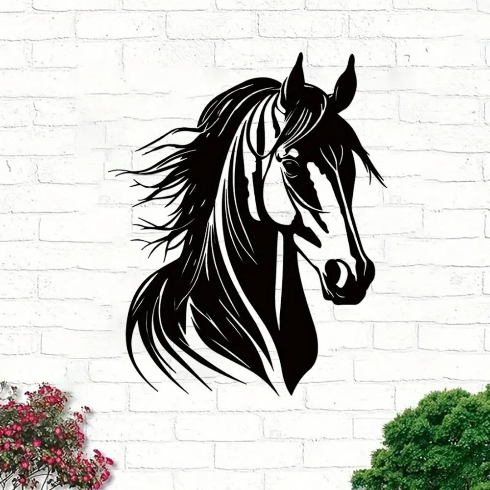 Door Decor Animal Horse Head Metal Small Wall Mount Sticker Modern Solid Black