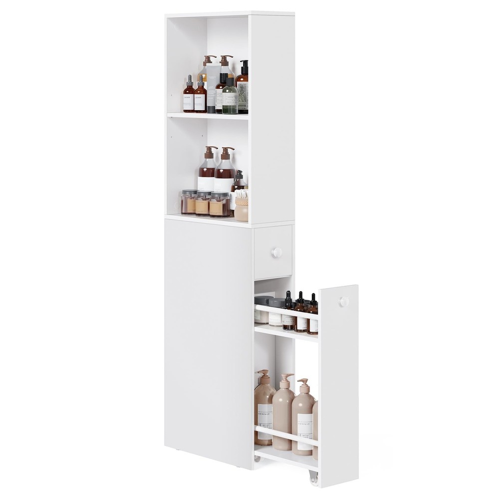 Slim Bathroom Storage Cabinet, Narrow Freestanding Bathroom Cabinet with Stor...