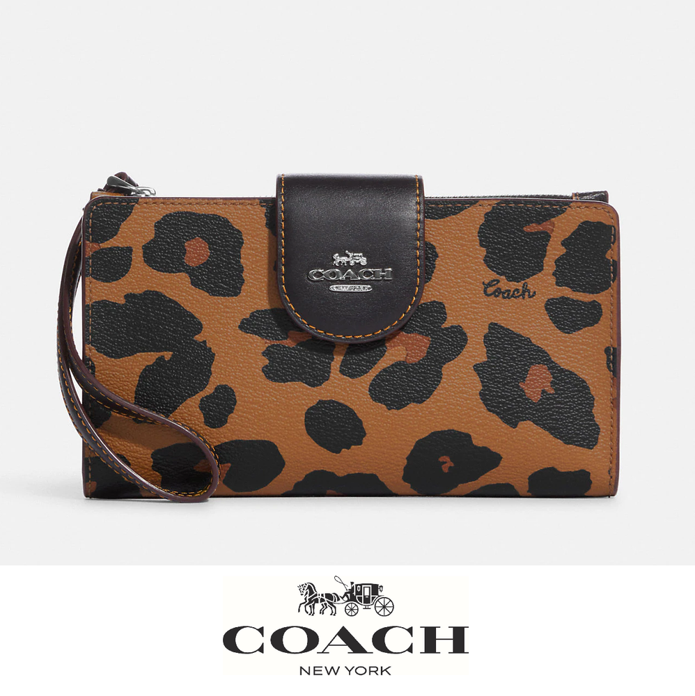 NWT Coach Leopard Print Phone Wallet with Signature Canvas