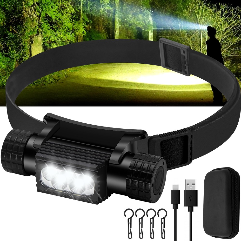 Headlamp Rechargeable, 2000 Lumen Super Bright LED Head Lamp for Adults, IP67...