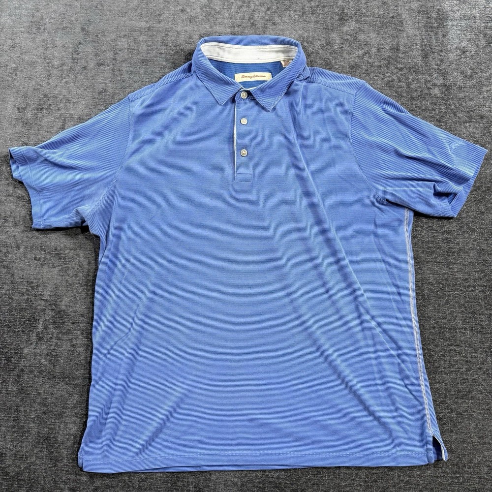 Tommy Bahama Polo Shirt Men’s Size XL Blue Striped Modal Blend Short Sleeve