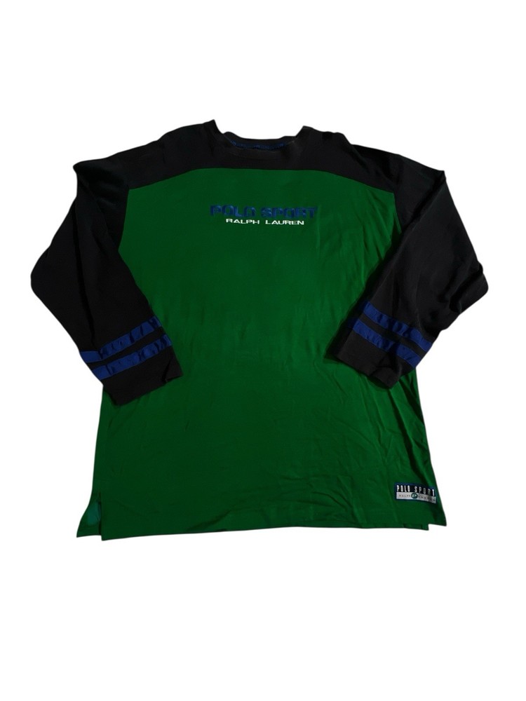 Vintage Ralph Lauren Polo Sport Jersey Size XL Long Sleeve Spell Out Green Blue