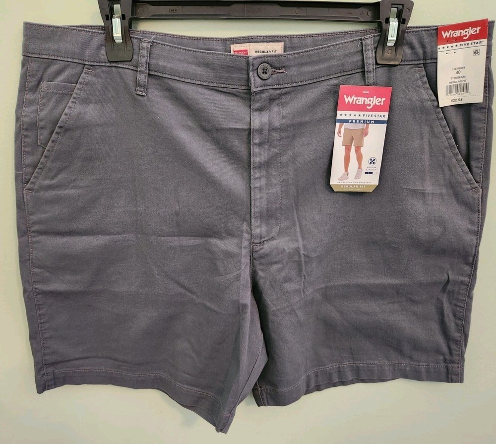 Wrangler Men's SIZE 40 Regular Fit Flat Front Shorts PEWTER GRAY 7