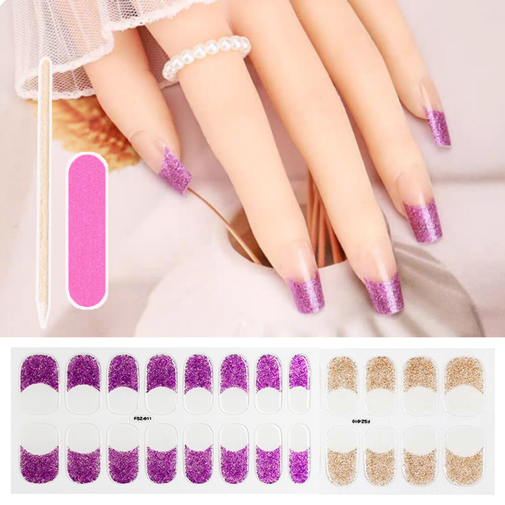 Full Cover Wraps 3D Gel Nail Sticker Glitter Foil Patch UV Lamp Semi-Cured