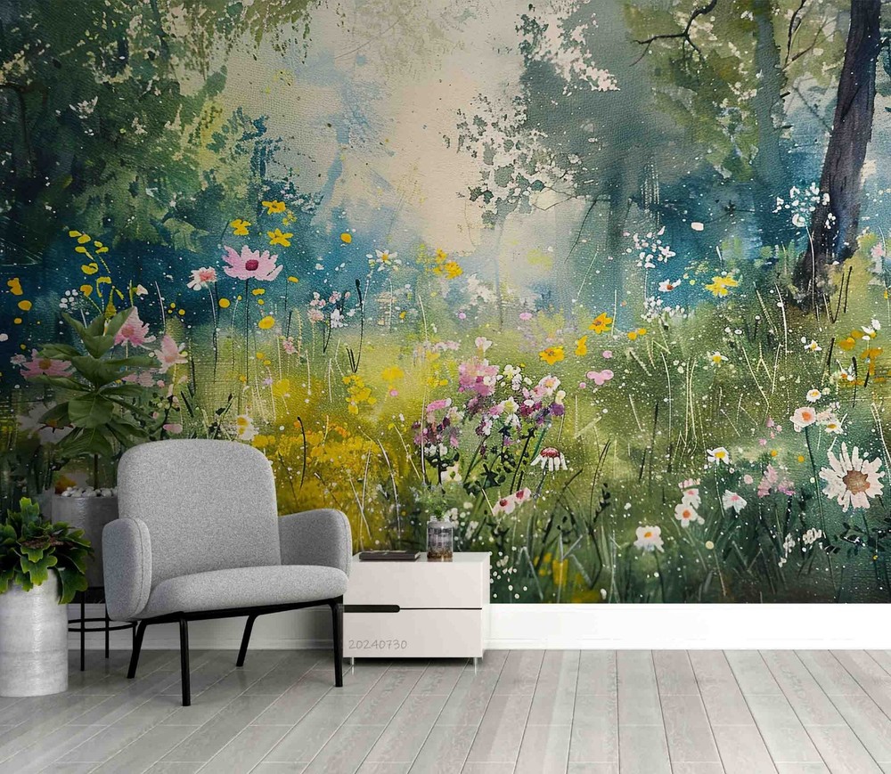 3D Forest Fields Flowers Oil Painting Wall Murals Wallpaper Murals Wall Sticker