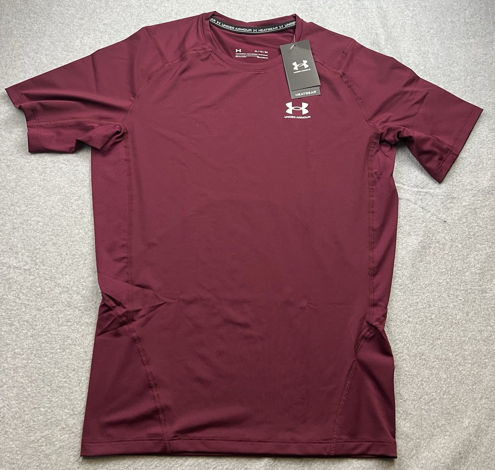 Under Armour Men's HeatGear Short Sleeve Compression Shirt Sz XL Maroon 1361518