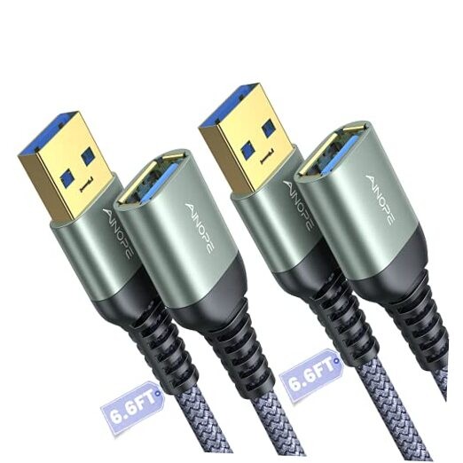 2-Pack 6.6FT USB 3.0 Extension Cables High-Speed Grey