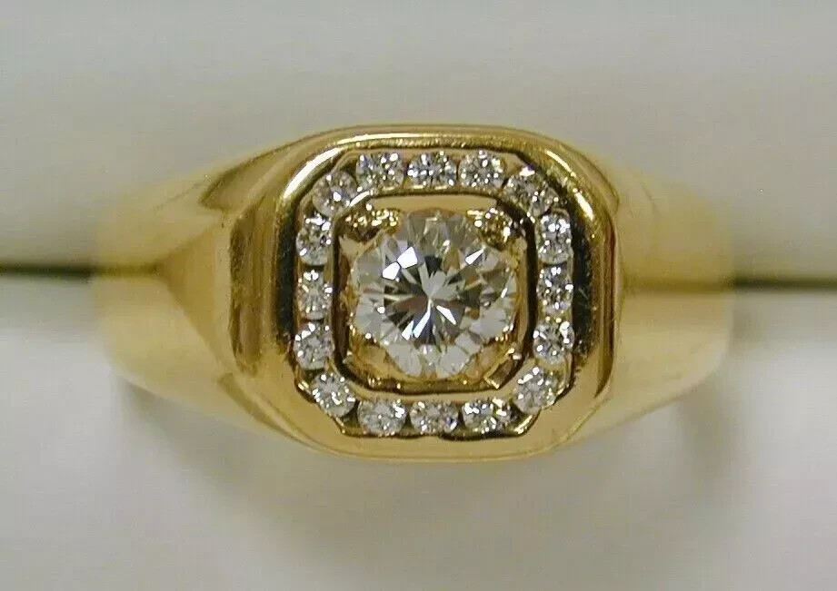 3Ct Round Cut Natural Moissanite Men's Wedding Band in 14k Yellow Gold Plated Silver