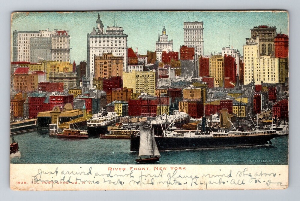 New York City NY, River Front, Souvenir, Antique, Vintage c1905 Postcard