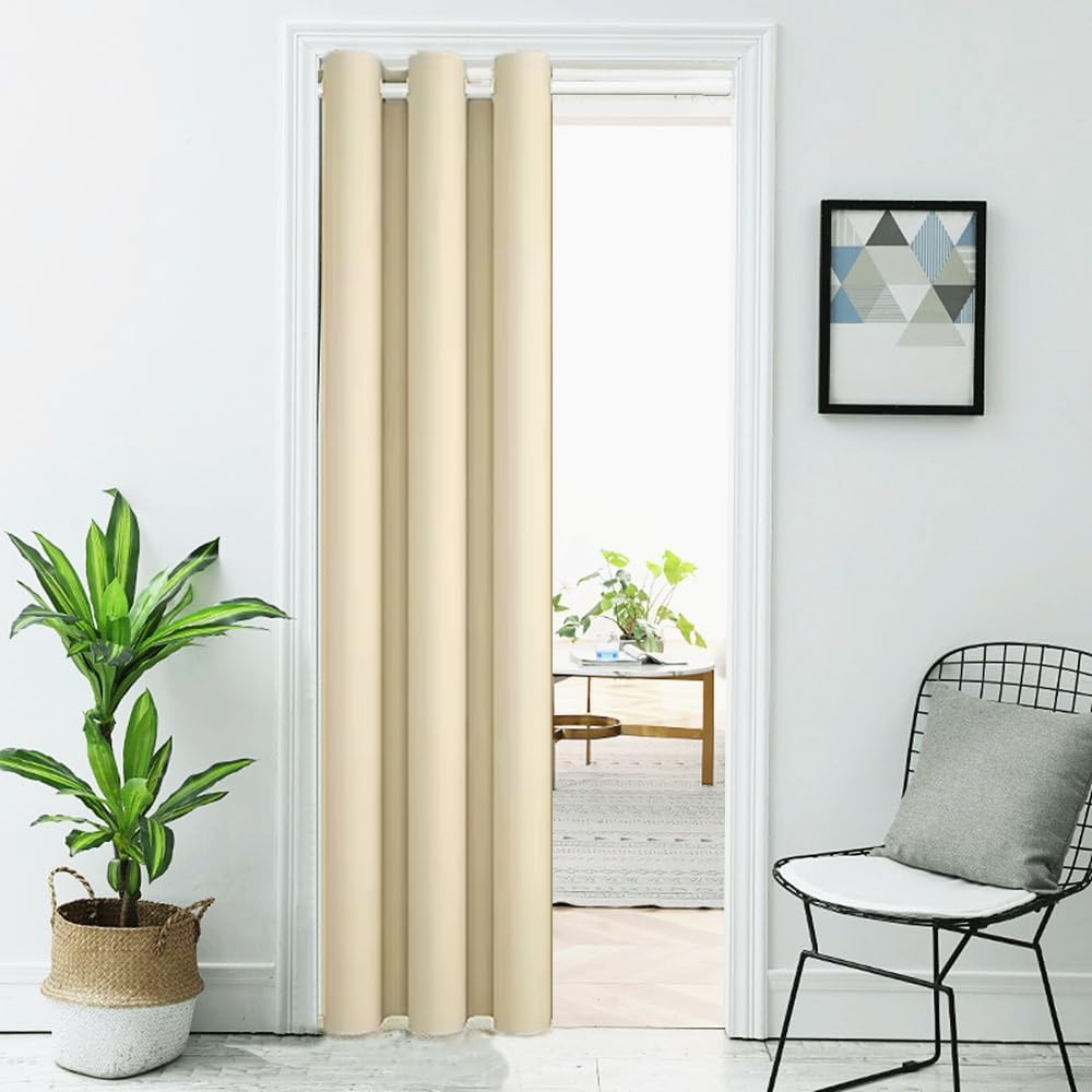 Beige Blackout Curtain Panel 78 Inch Grommet Top Room Darkening Drape