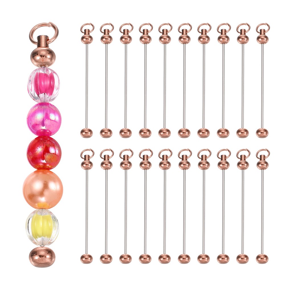50 Pcs Metal Beadable Keychains Bars Beaded Keychain Blanks, Rose Gold