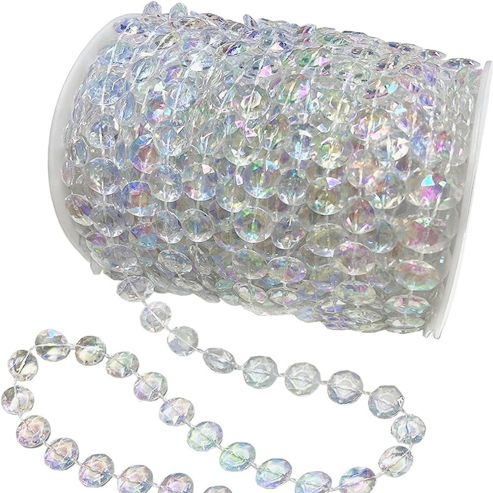 Jishi 99ft Crystal Bead Garland for Christmas Tree 99ft, Clear Iridescent