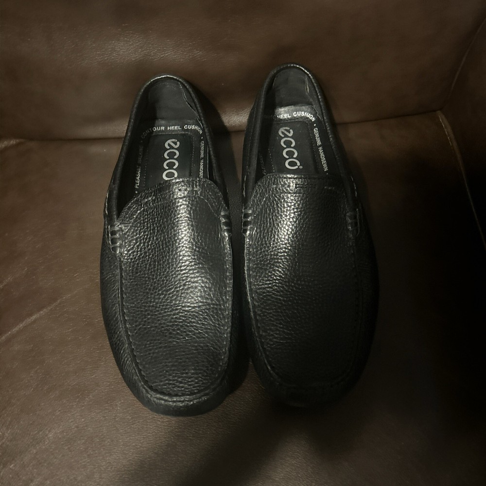 Ecco Mens Black Classic Moc Toe Loafer Shoes Slip On Leather Upper Size 43 9-9.5