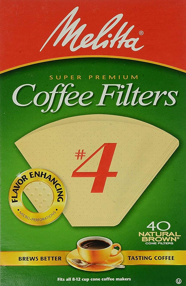 Unbleached Natural Brown No. 4 Cone Coffee Filters 40 Count Pack of 2 (80 Total)