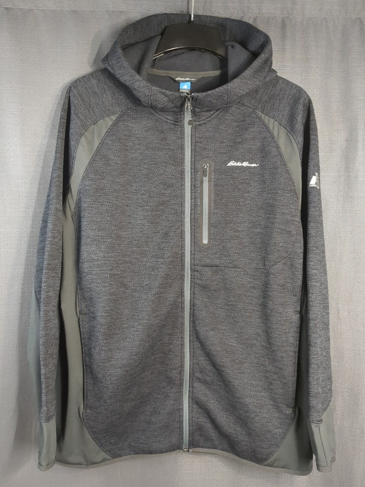 Eddie Bauer First Ascent Men's Large Gray Cloud Layer Hybrid Full-Zip Hoodie