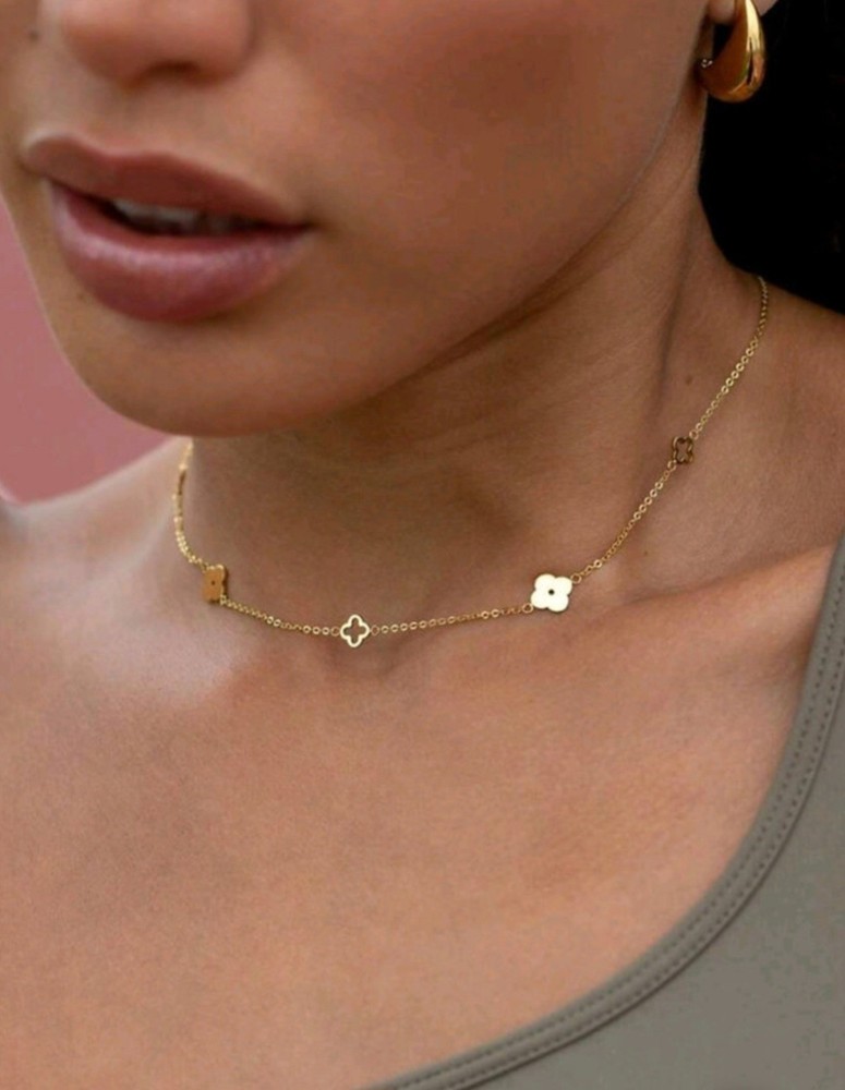 18k Gold Four-Leaf Clover Choker Minimalist Necklace Birthday Gift for Her