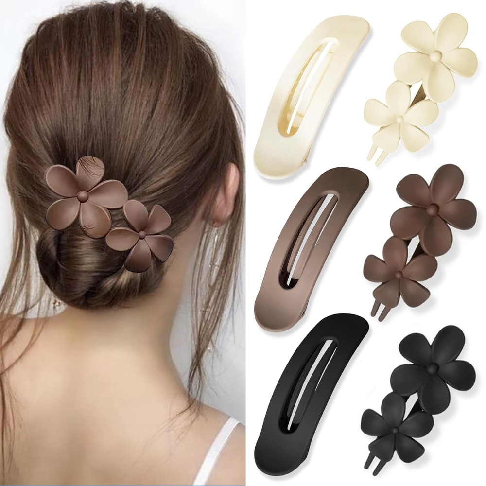 6 Pcs Flat Hair Clips, 2 Styles Claw Clips for Thick Thin Hair,Flower Hair Cl...