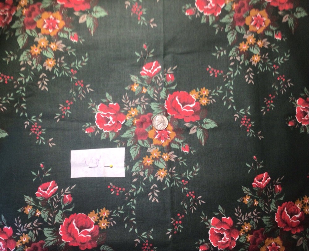 Holiday Christmas Roses Cotton Fabric 1.5 Yards Cottagecore