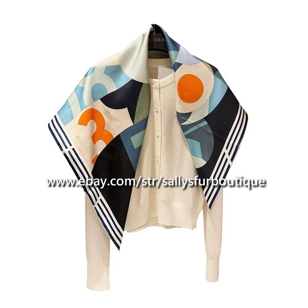 Sally Boutique 18 Momme Twill Silk Wrap Scarf Rider Print Double Face Shawl 35